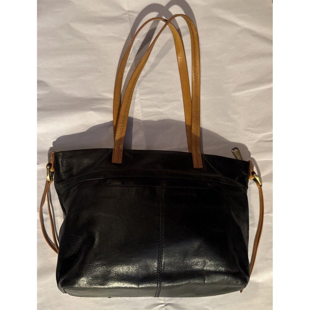 Hobo International Black Leather Shoulder Bag Purse With Caramel Leather Accents